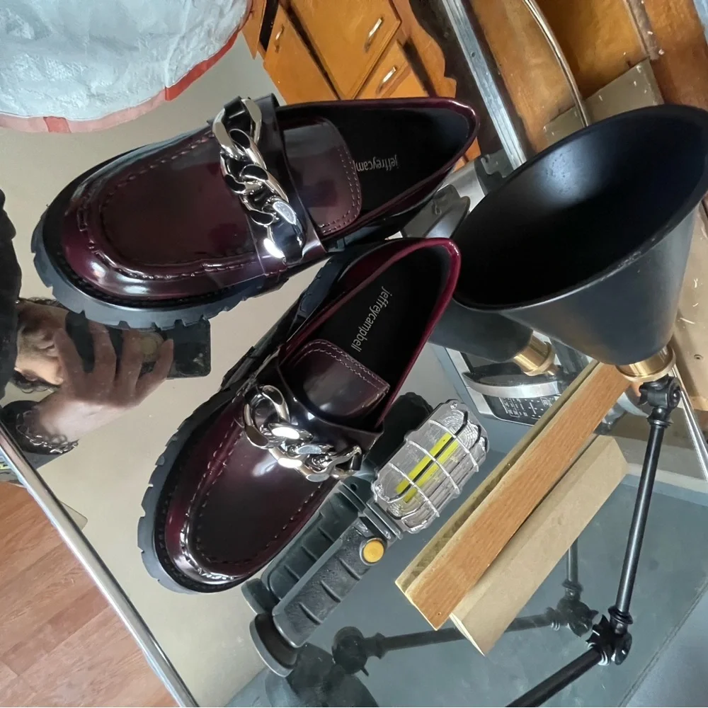 Jeffrey Campbell Burgundy Loafers with Chain Detail - Picture 4 of 9